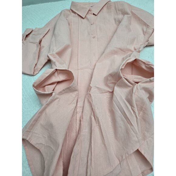 Womens Pink Button-Up Cotton Shirt Dress Lounger Beach cover XL Relaxed Fit - Picture 7 of 7